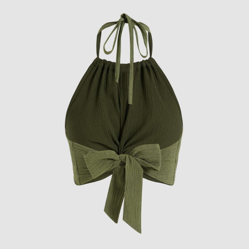 Cider Solid Texture Twist Halter Top - Picture 2 of 10